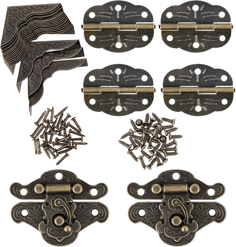 96PCS Engraved Latch Hasp Small Hinges for Wooden Box Jewelry Right Hook Hinges