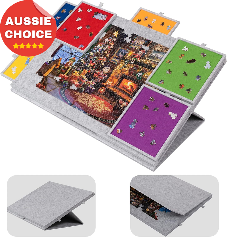 Foldable Puzzle Board with Stand and 6 Drawers 1500 Pieces Capacity Grey