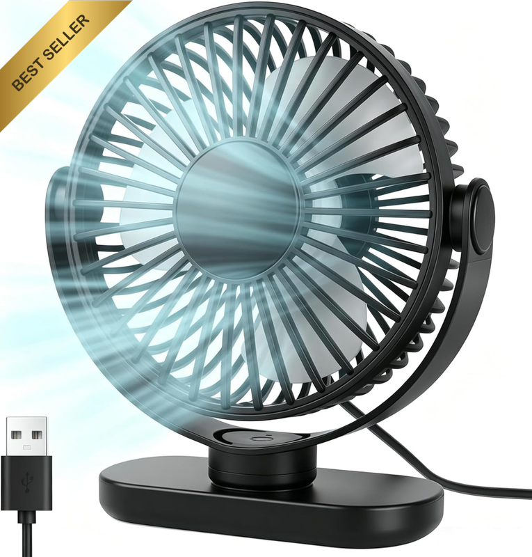 USB Desk Fan, Small Cooling Desktop Table Fan, Portable Quiet 3 Speed Setting Fa