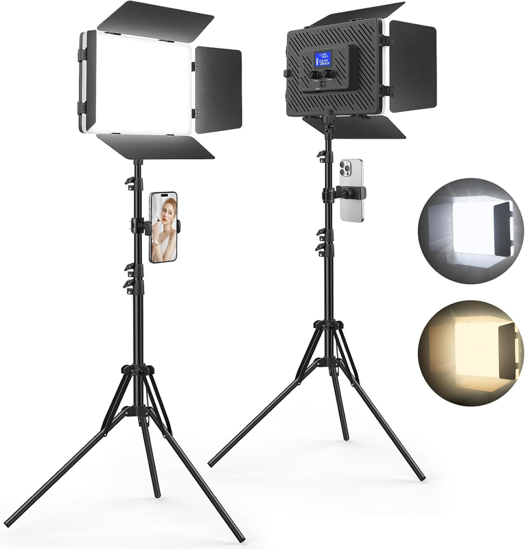 2 Pack Led Video Light Panel Lighting Kit with Barn Doors, 8000Mah Rechargeable Camera Light, 2500K-8500K Photo Light for Outdoor Indoor Photography Live Streaming Zoom Calls Video Recording