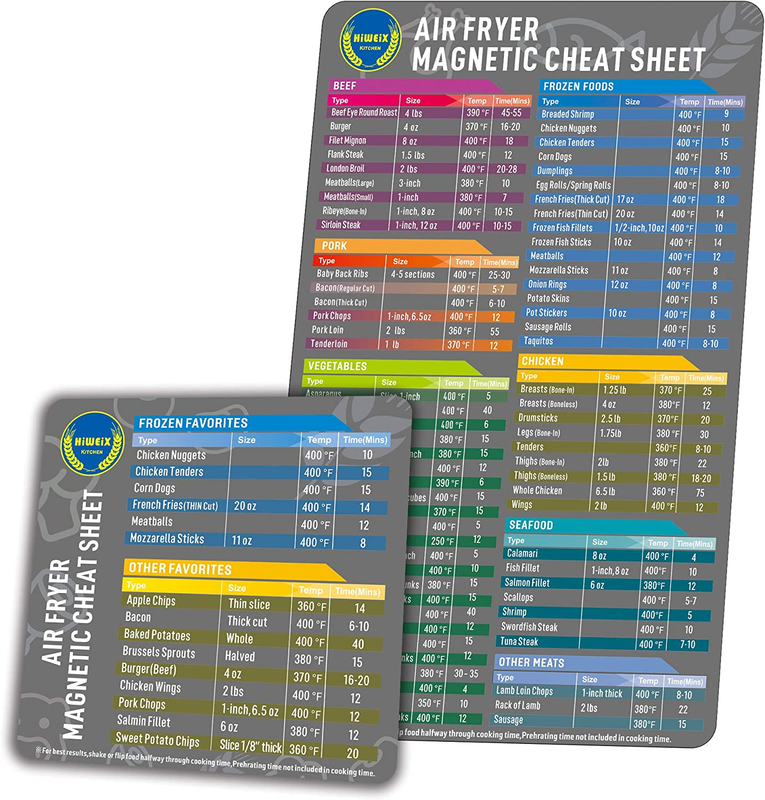 Magnetic Cheat Sheet Set Air Fryer Accessories Cooking Times Ch