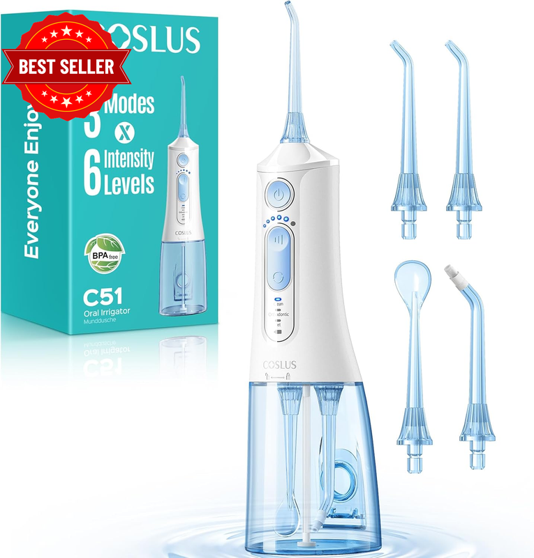 C51 Portable Water Flosser for Teeth: 3 Modes & 6 Pressure Settings Oral Irrigat