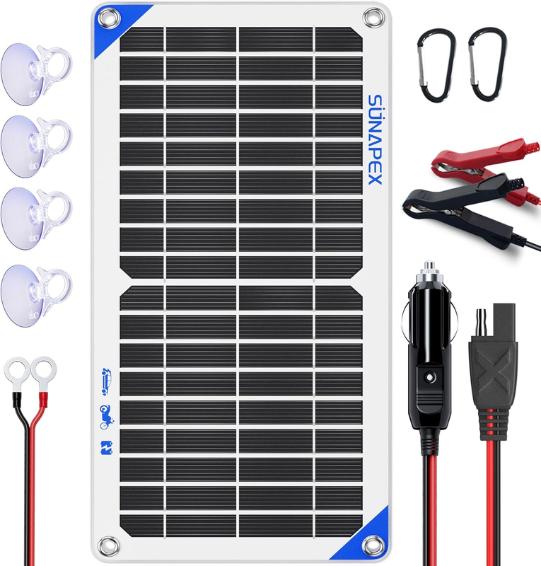 SUNAPEX 10W 12V Portable Solar Battery Charger & Maintainer - Solar Panel-Built