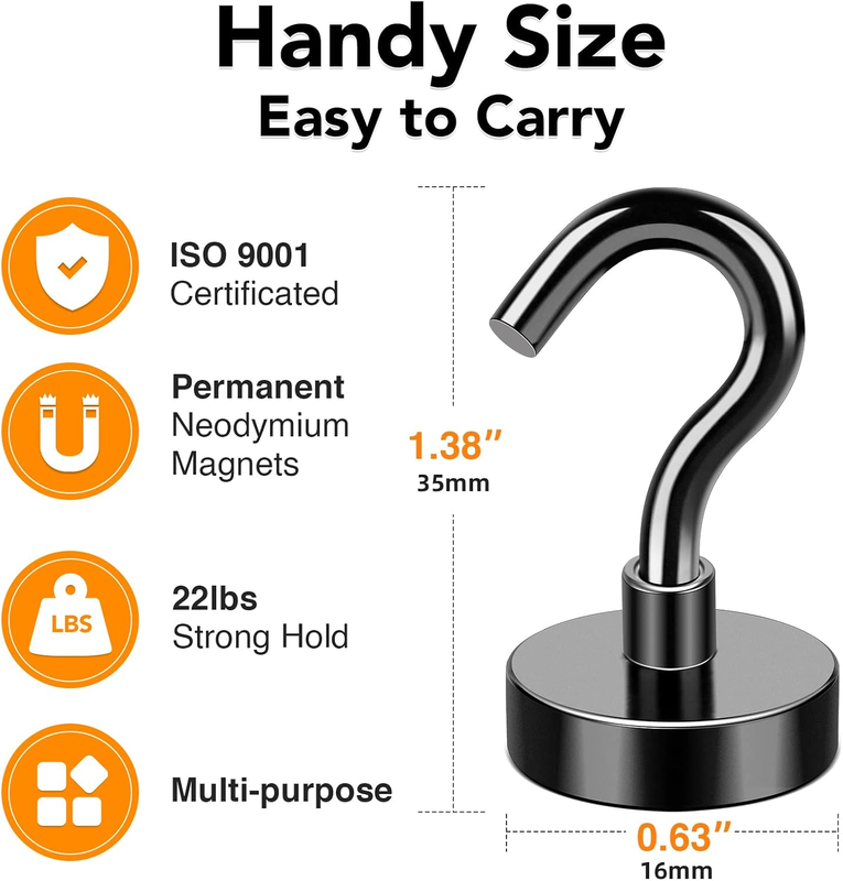 Black Magnetic Hooks, 25LB Heavy Duty Magnet Hooks for Cruise Cabins, Strong Mag