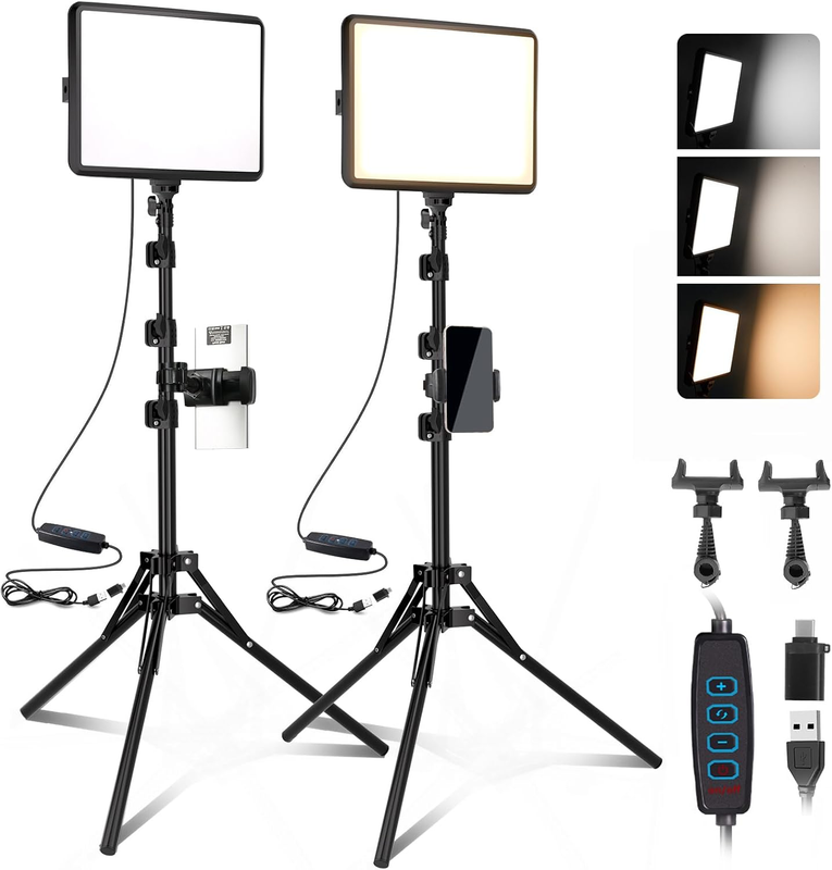 2-Pack LED Video Light Kit, 2800-6500K Dimmable Continuous Photography Lighting