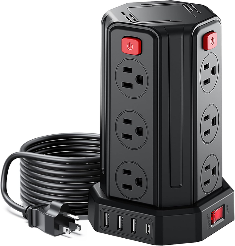 Power Bar Surge Protector, 6.5 Ft Extension Cord with 12 AC Multiple Outlets 4 U