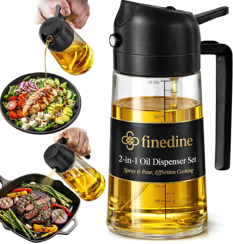 16Oz Olive Oil Sprayer for Cooking, 2 in 1 Olive Oil Dispenser Bottle for Kitche