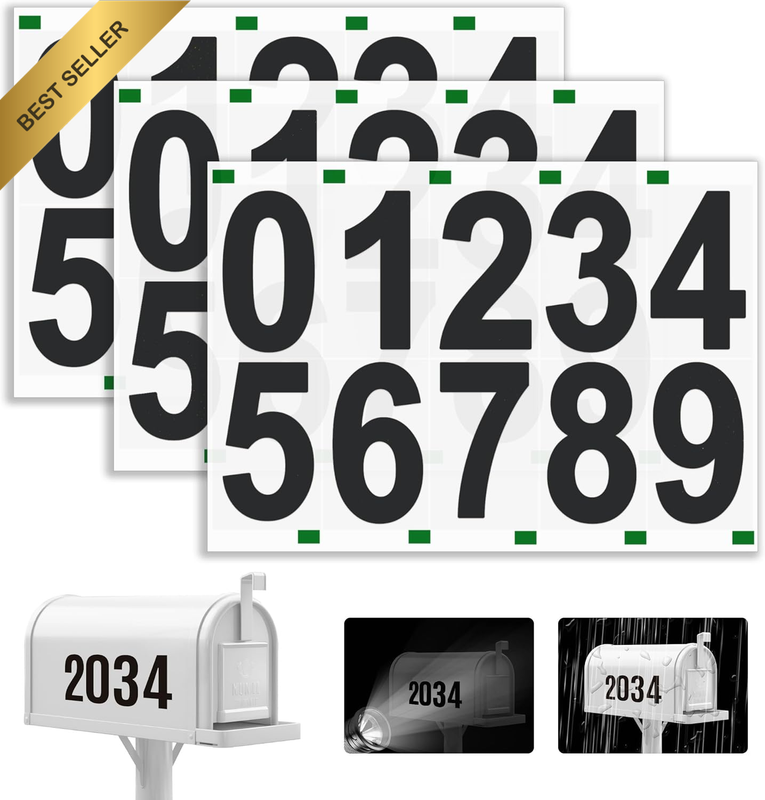 Mailbox Numbers Reflective Sticker Vinyl Waterproof Number 0-9 Self Adhesive Sti