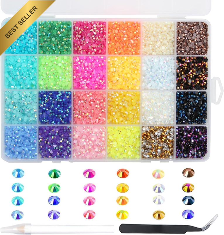 24000Pcs Nail Art Rhinestones,  24 Colors 3Mm round Nail Flatback Rainbow Gems S