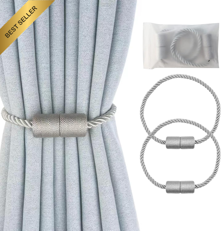 Magnetic Curtain Tiebacks, 2 Pack Curtain Rope Tieback with Strong Magnet, Elega