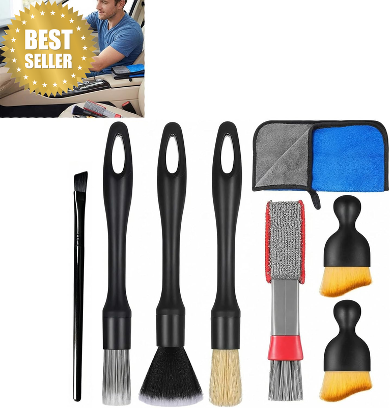 8-Piece Car Detailing Kit – Includes Long, Short & Crevice Brushes, Multi-Functi