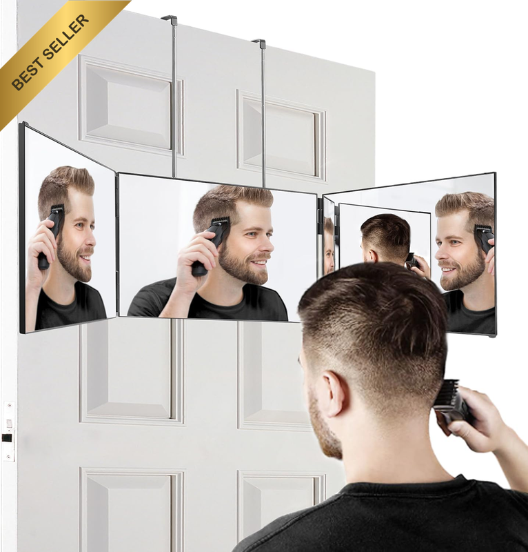 3 Way Mirror for Hair Cutting, Adjustable & Foldable Portable Trifold Mirror wit
