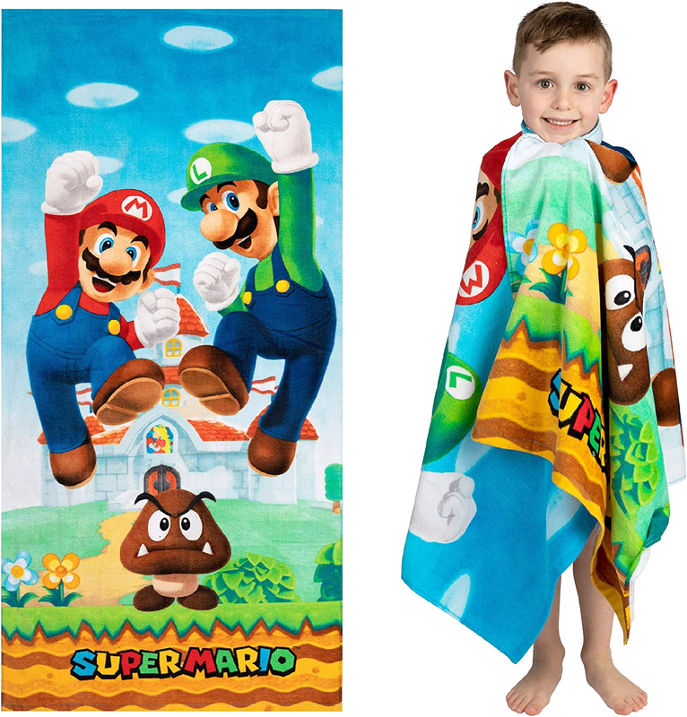 Super Mario Kids Super Soft Cotton Bath/Pool/Beach Towel, 58 in X 28 In