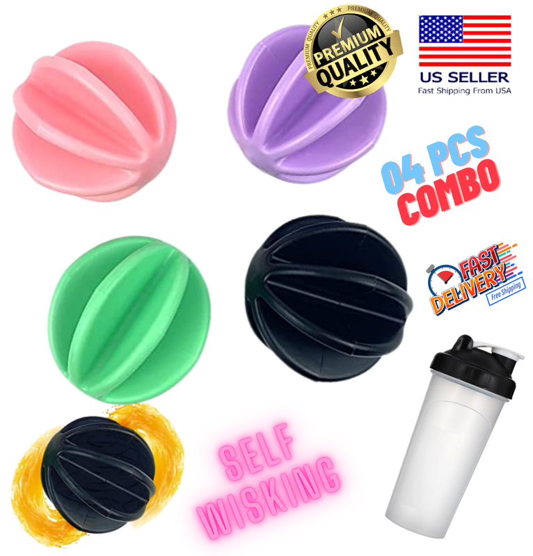 Shaker Bottle Ball Blender 4 PCS Plastic Mixer Protein Whisk