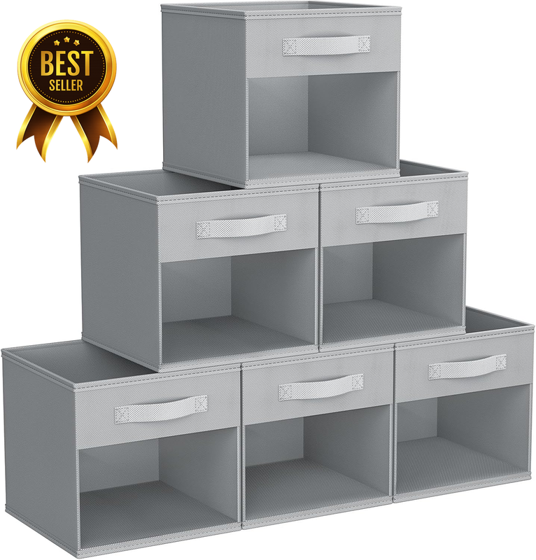 6-Pack 11x11-Inch Gray Collapsible Fabric Storage Cube Bin Set