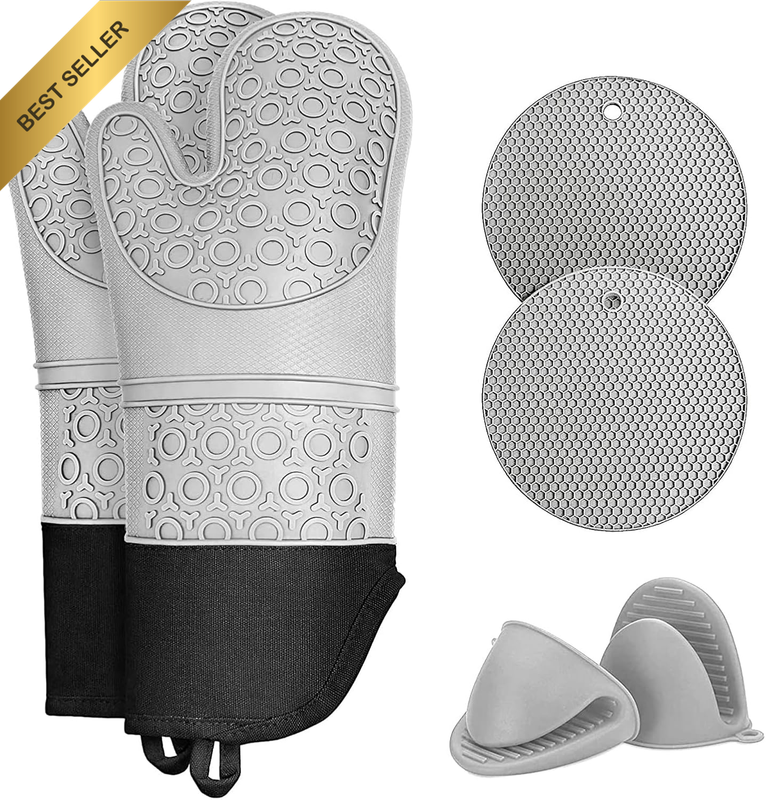 6-Piece Heat Resistant Silicone Oven Mitts and Pot Holders Set 550°F Non-Slip