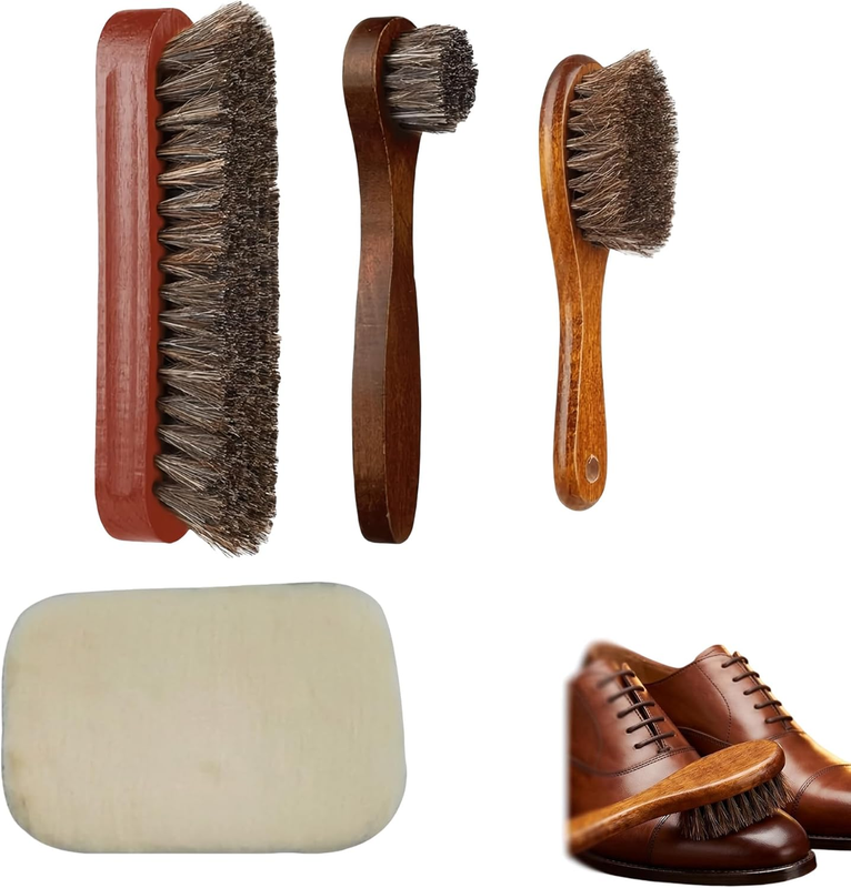 4Pcs Horsehair Shoe Brush Shine Ki, Horse Hair Dauber Applicators, Boot Polish B
