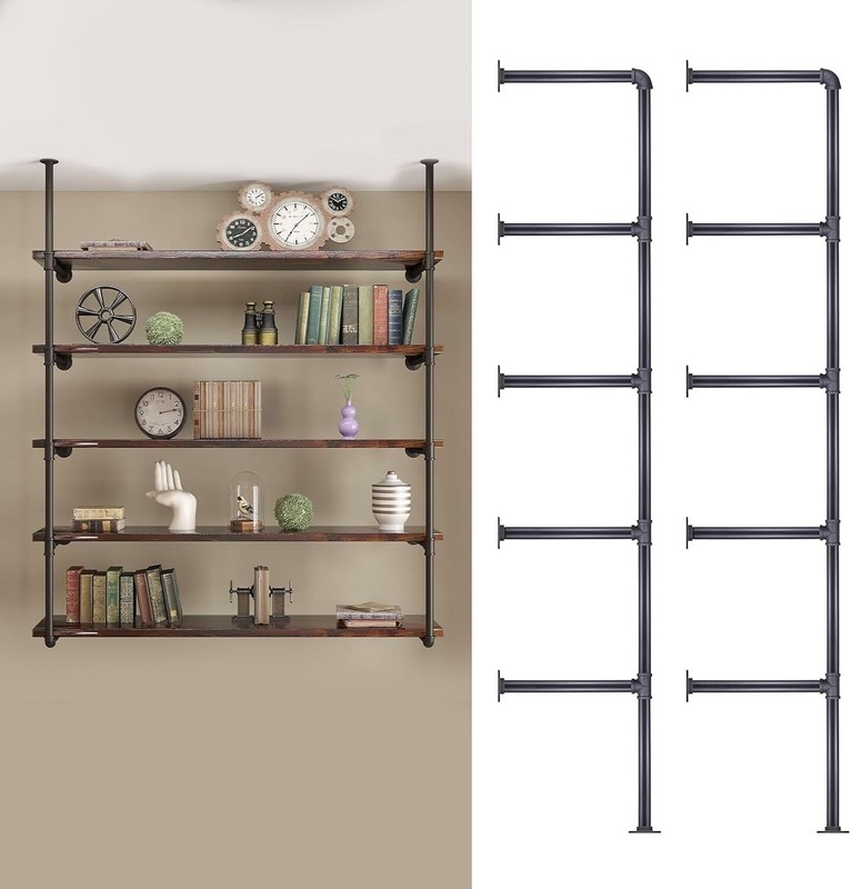 Industrial Wall Mount Iron Pipe Shelf, DIY Open Farmhouse Bookshelf,
