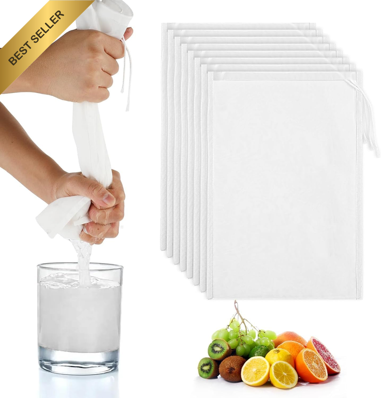 8 Pack Fine Mesh Nylon Cheesecloth Bags Reusable Nut Bag Strainer Multipurpose F