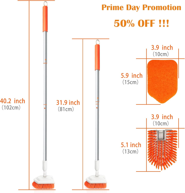 Shower Scrubber 2-in-1 Tub and Tile Cleaning Brush with Long Handle, Detachable