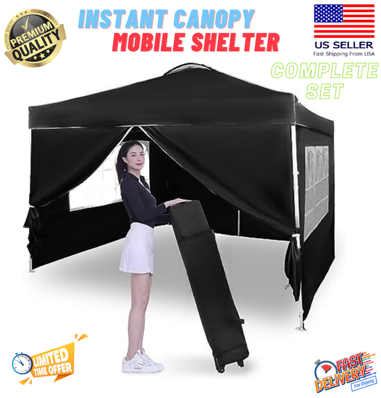 Steel 10'x10 Instant Use Travel Removable Sidewall