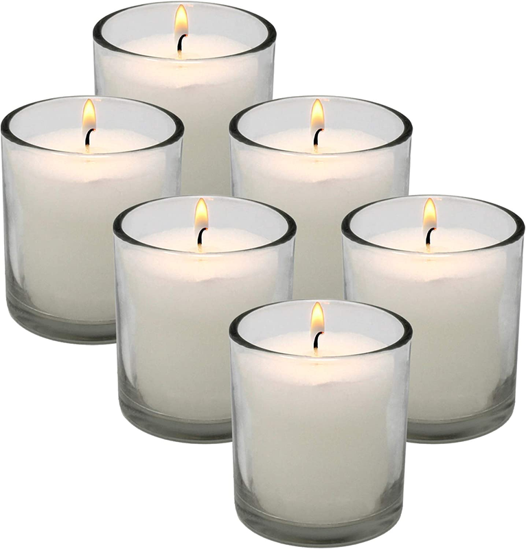 White Votive Candles in Clear Glass Jar 24 Hour Long Burning