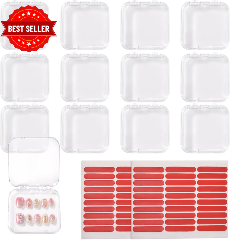 12Pcs Press on Nail Storage Box Transparent Empty Small Storage Container for Di