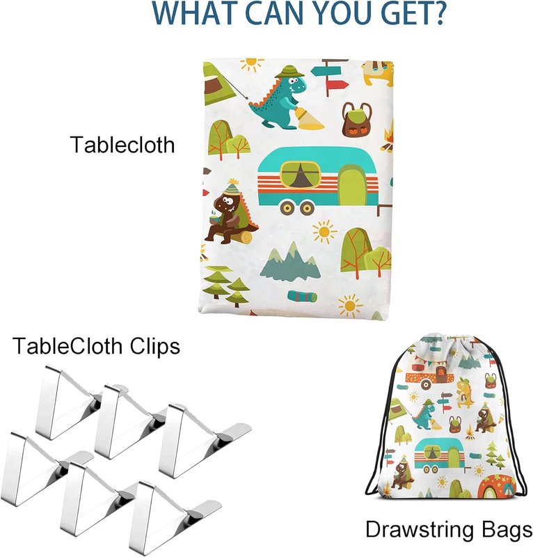 Washable Camping Tablecloth with Clips Camper Picnic Tablecloth 100% Waterproof