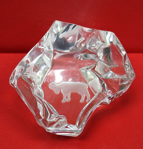 Val Saint Lambert Crystal RAM ARIES Zodiac Belgium Iceberg Paperweight