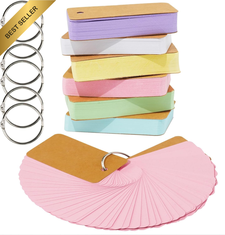 6 Pack Colored Flash Cards with 300 Sheets, 2.7 * 1.6 Blank Notecards with Binde