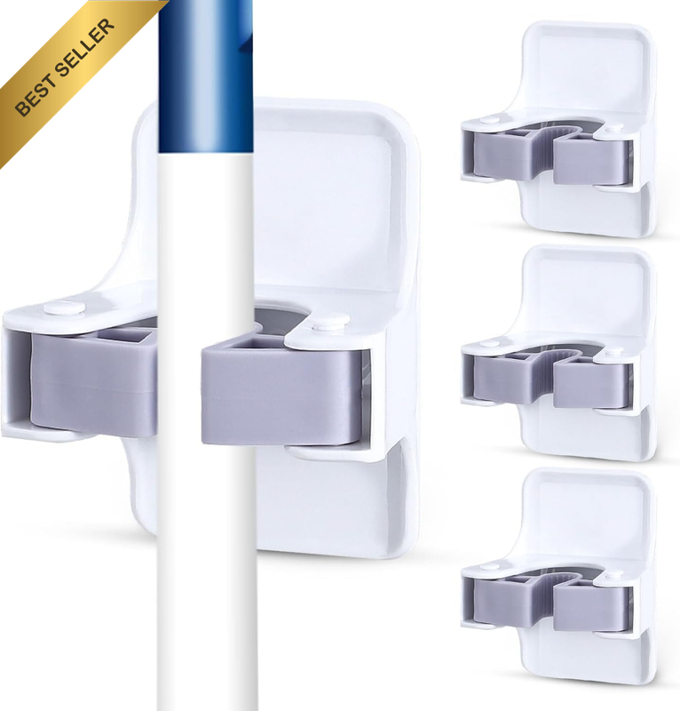 4 Pcs Mop and Broom Holder, Self Adhesive No Drill Broom Holder Wall Mount, Hand