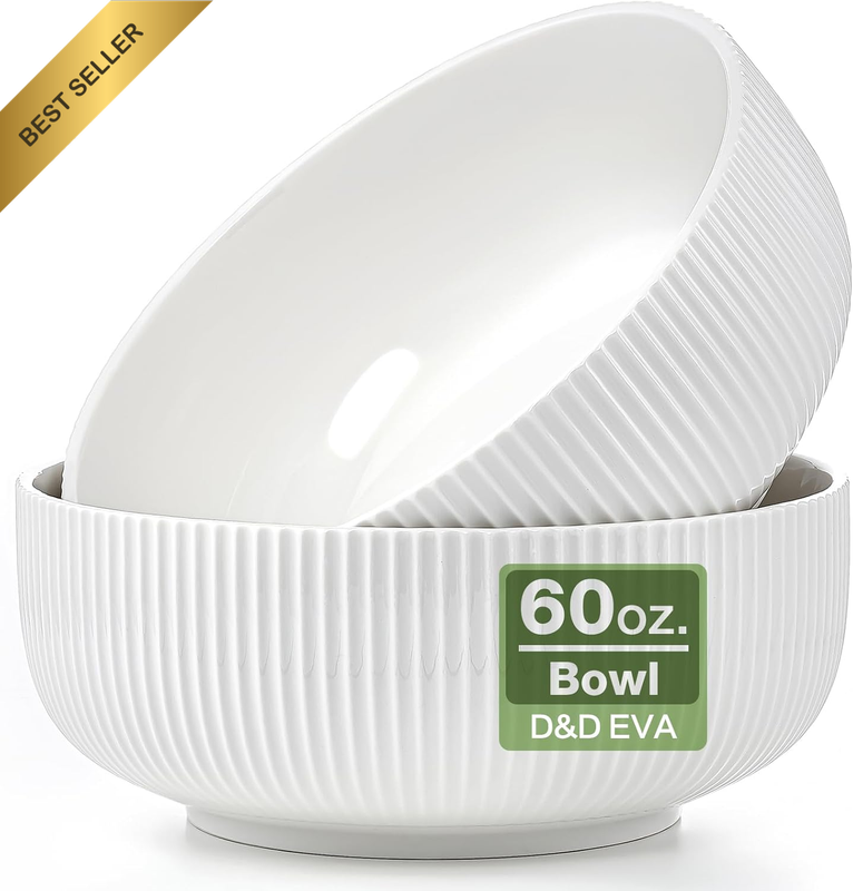 2 Pack Salad Bowl, 8 Inch 60 Oz Large Serving Bowl Set, Deep Bowl for Kitchen, W