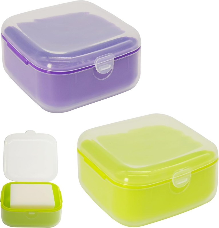 Soap-Dishes 2 Pack, Small Travel Plastic Soap Case with Lid, Leak-Proof Soap Con