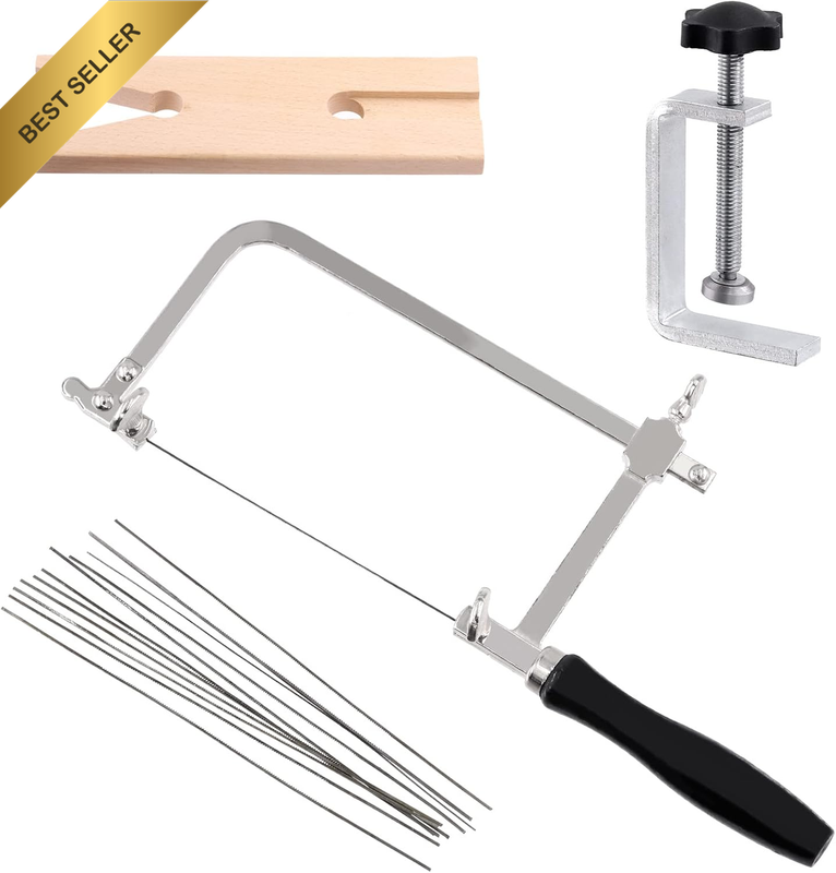 15-Piece Jewelry Saw Frame Kit with Blades, Bench Pin Clamp Set, V-Slot V-Top Be
