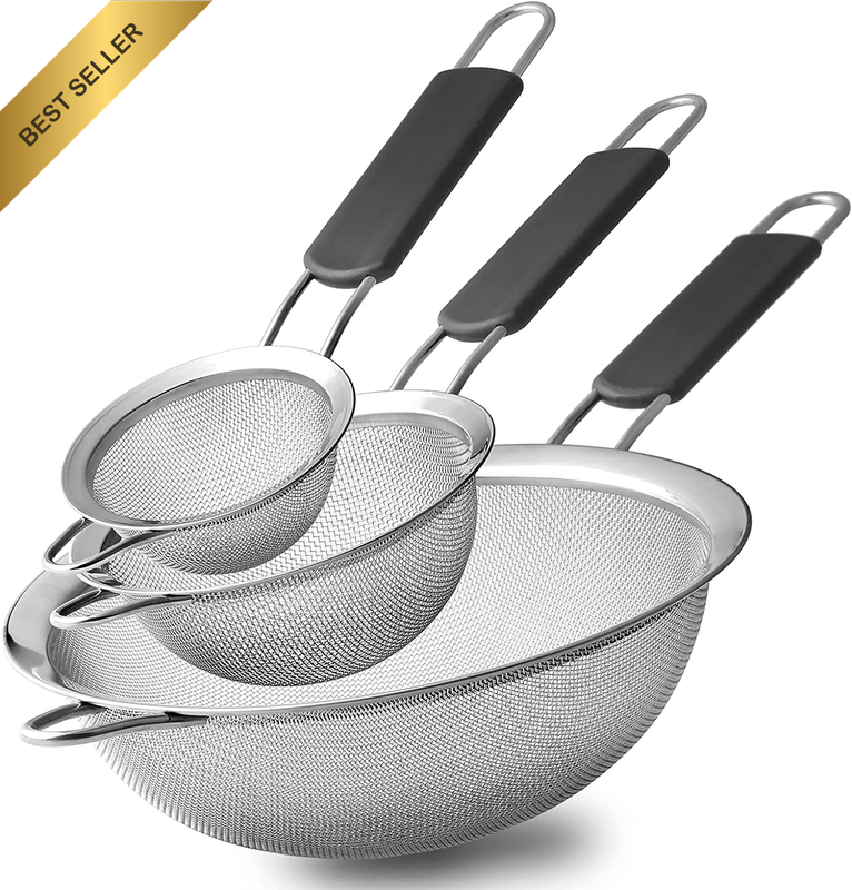 Stainless Steel Fine Mesh Strainers, Set of 3 Sizes Strainer for Kitchen, Wire S