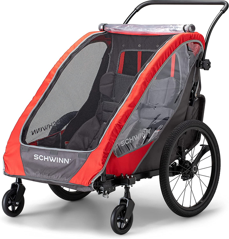 Schwinn Kids Bike Trailer and Stroller, Seats 2 Riders, Carr