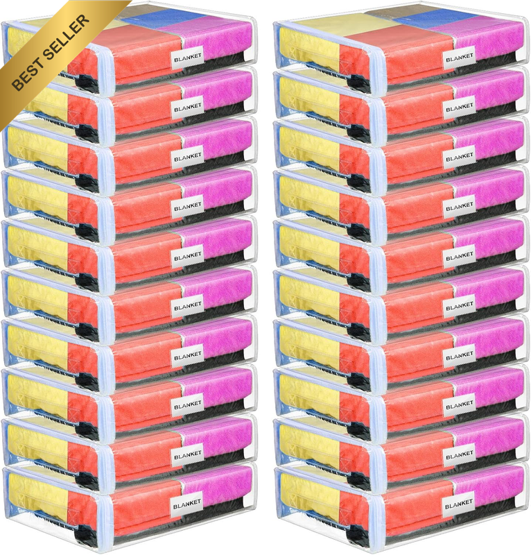 Set of 20 Clear Vinyl Zippered Storage Bags for Storage Sheet Organizer Plastic