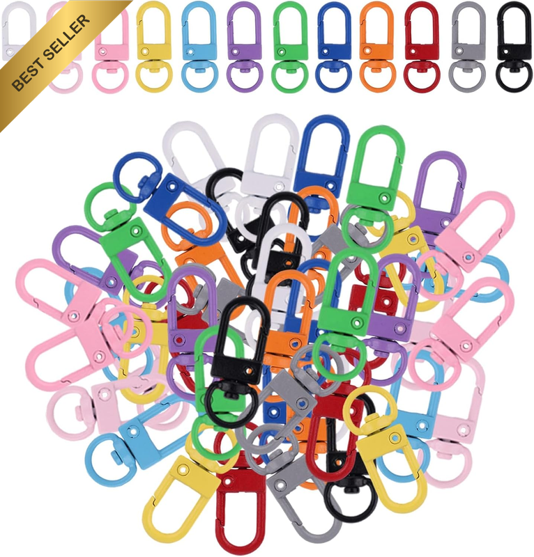 60Pcs Multi-Color Keychain Clasps, 12 Colors 360 Degree Swivel Heavy Duty Multi