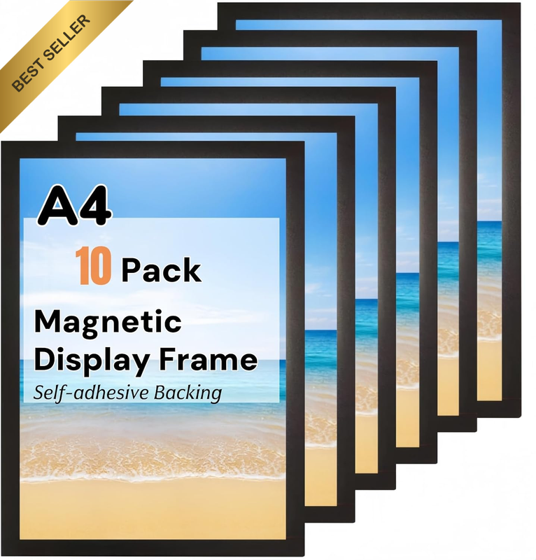 Magnetic Sign Holder A4, 10 Pack Self Adhesive Magnetic Picture Frame, Magnetic