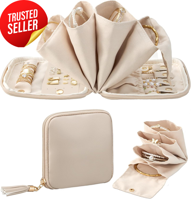 Travel Jewelry Pouch Velvet Organizer Oatmeal Bag