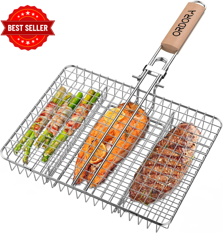 Portable Grill Basket, Rustproof 304 Stainless Steel Grill Accessories, Fish Gri