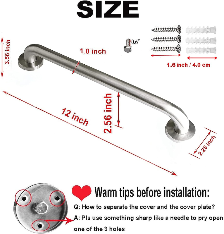 12 Inch Shower Grab Bar Satin Brushed Nickel, ZUEXT Stainless Steel Safety Grab 