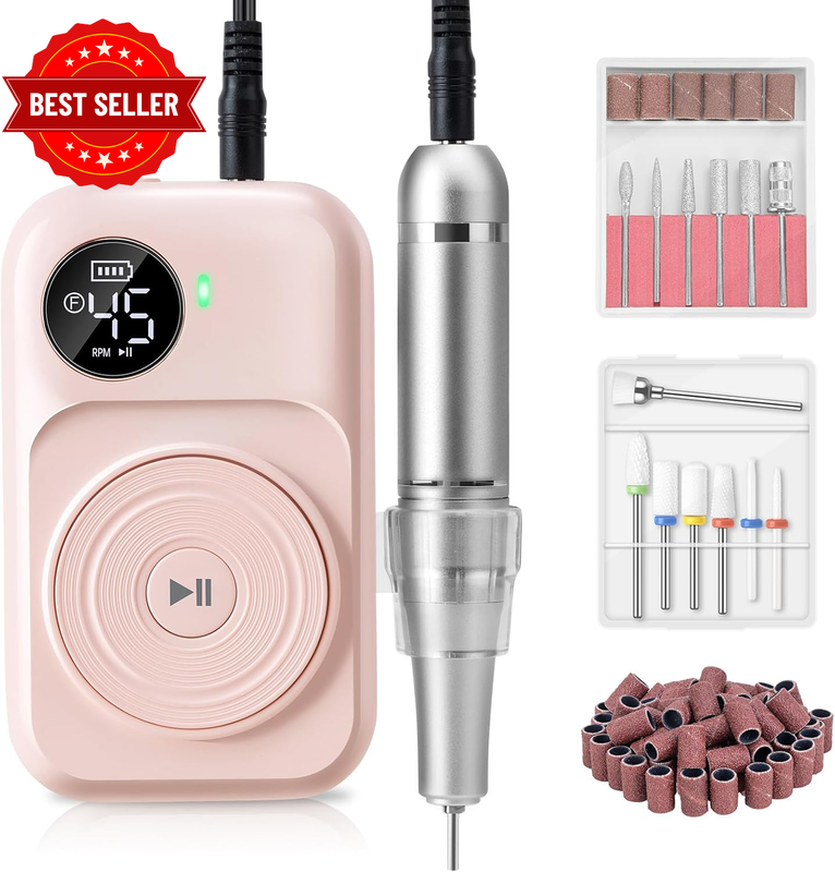 Professional Nail Drill Machine: 45,000RPM Rechargeable Nails Efile Kit with Low