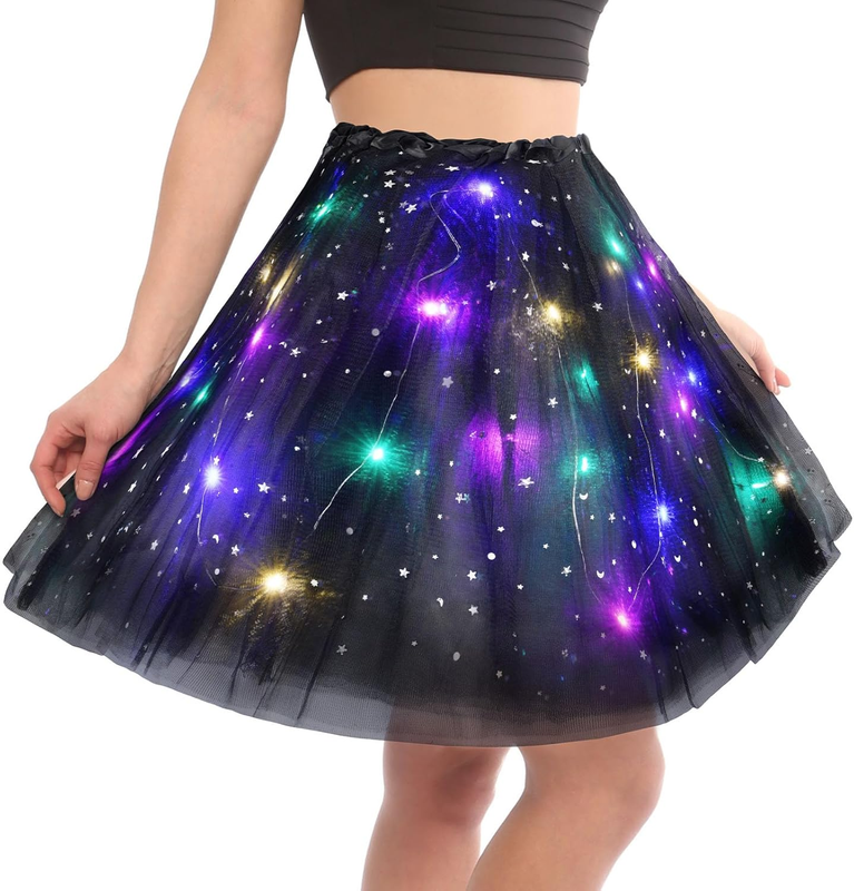 Tutu Rock LED, Erwachsen Teenager Tutu Party Für Fasching Karneval Motto Party Ballett Dress Halloween Kostüm, 40Cm(Schwarz)