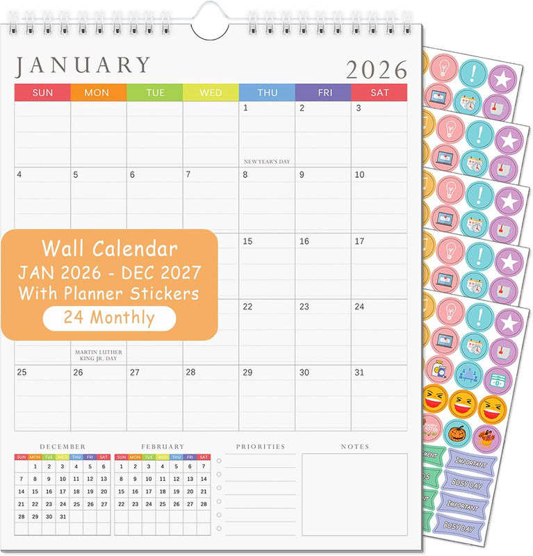 2026 Wall Calendar, 24 Monthly Wall Calendar, JAN 2026 - DEC 2027, 2026-2027 Cal