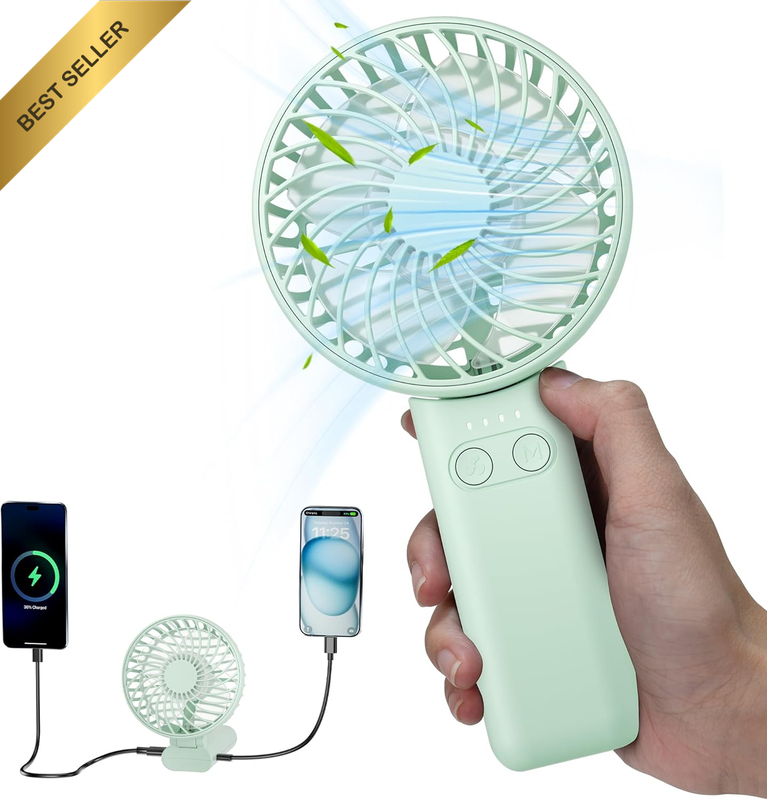 5200mAh Foldable Handheld Fan 3-Speed Power Bank Green