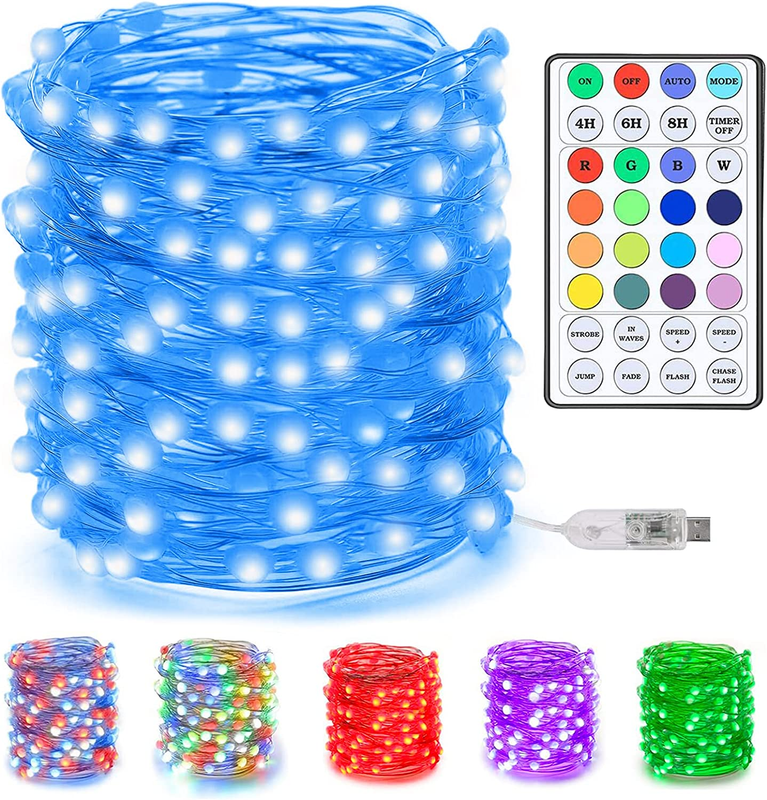 HABOM Led Fairy Lights Colors Changing Plug In,33Ft 100LED 16+1 Multicolor 12 Li