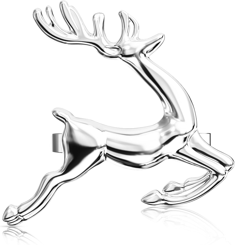 Silver Reindeer Christmas Napkin Rings Set of 6, Napkin Holder Ring for Christma