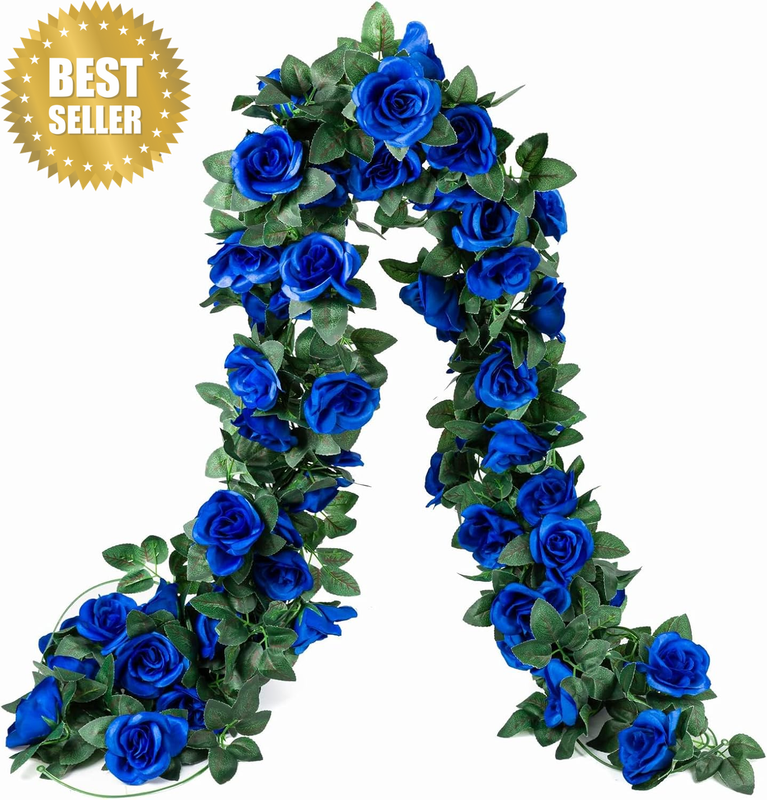 2 Pack (16FT) Artificial Rose Vine Fake Flowers Garland Hanging Silk Rose Ivy Pl