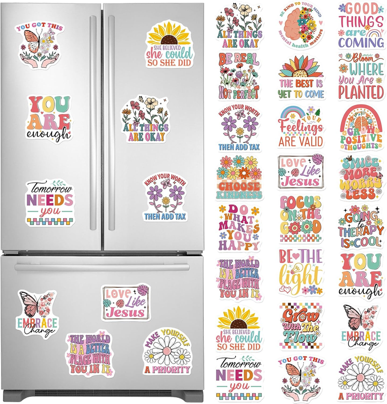 Mental Health Fridge Magnets - 24 Pcs Boho Inspirational Refrigerator Decorative